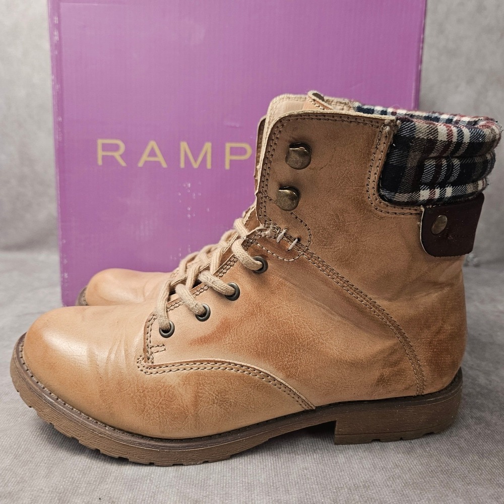Rampage Vicari Chestnut Brown Combat Boots Plaid Collar Lace Up 369108 Mens 7M